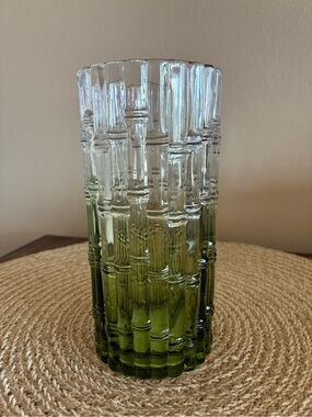 The Spring Shop Green/Clear Bamboo Textured Cup/Vase NWT!